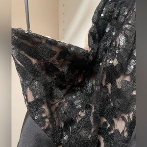 Embroidered one shoulder floor length dress for formal events.